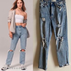 Abercrombie & Fitch Ultra High Rise Ankle Straight Light Wash Distressed Jeans